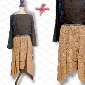 Vonda Retro Polka Dot Ruffle High Low Peasant Skirt
